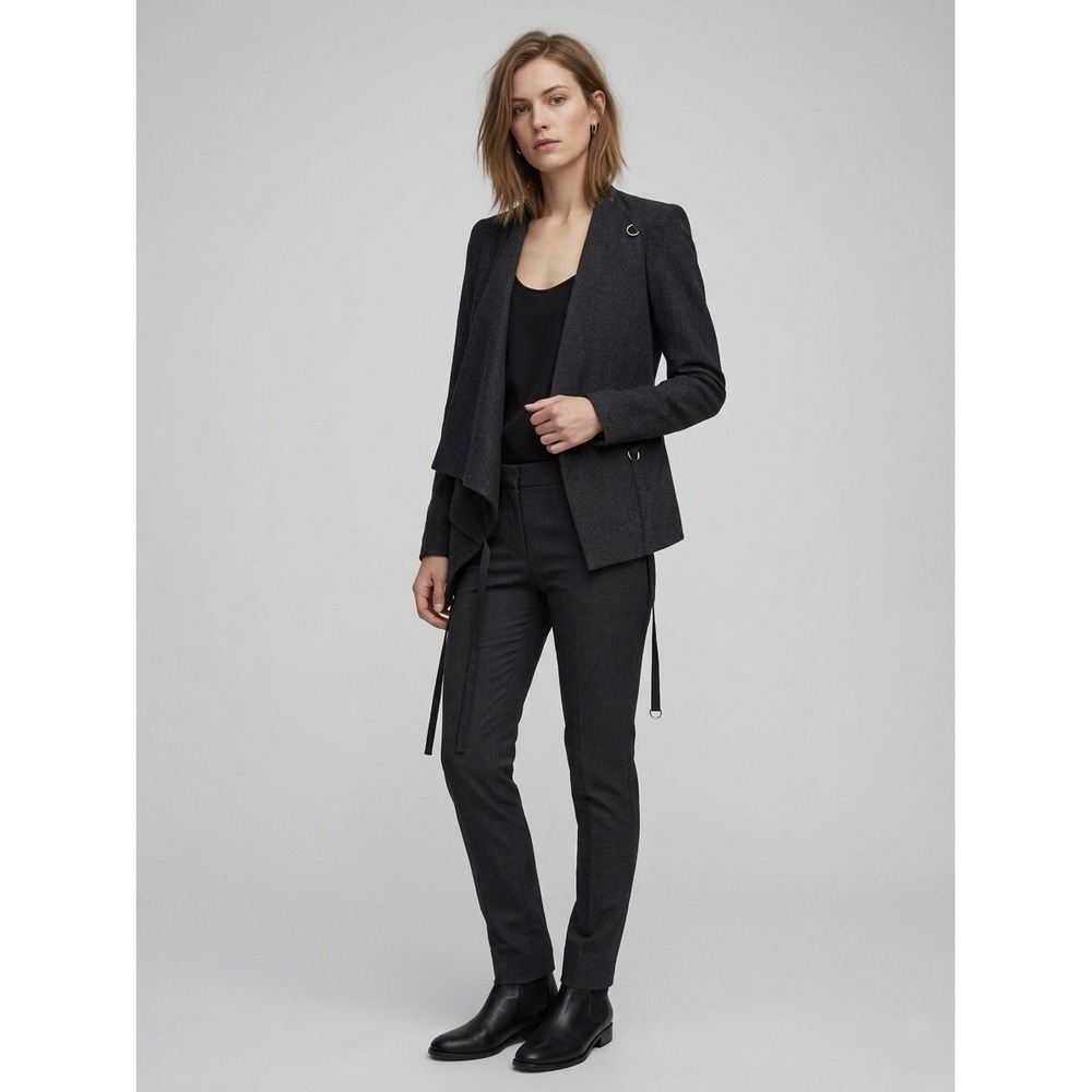 Helmut Lang 100% Cashmere Drape Front Blazer Charcoal Grey Silk Lined Size 4
